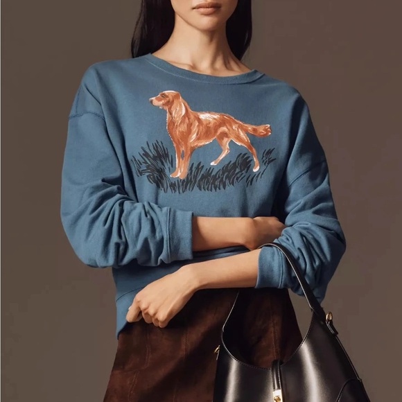 Anthropologie Blue Dog Graphic Sweatshirt